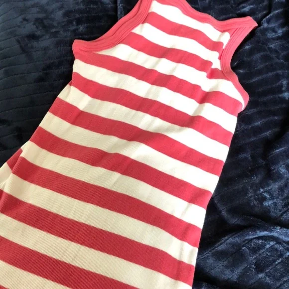 NIKE stripped ribbed training sporty Cotton Pink White Tank Top Sz M - Picture 7 of 7